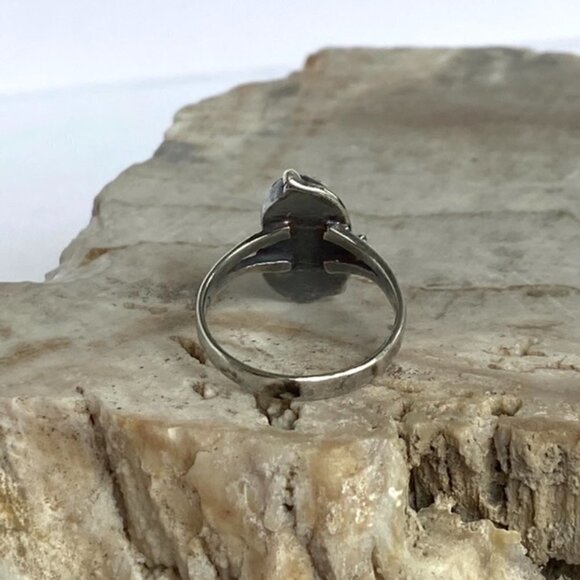 Sterling Silver 925 Southwest Oval Bezel Set Malachite Ring Leaf Accent Size 5.5 - Picture 7 of 16